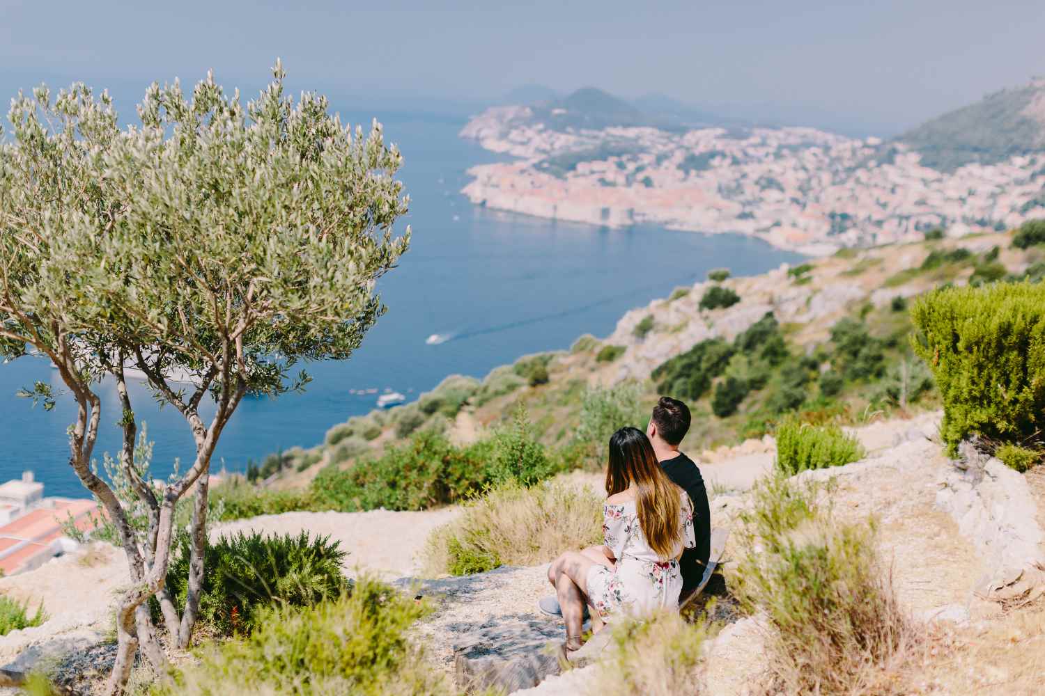Romantic couple looking over Dubrovnik